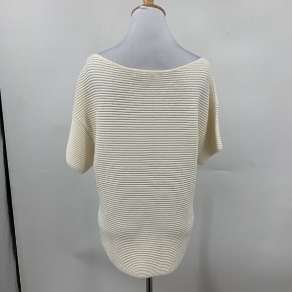 Tommy Bahama Blouse Womens S Ivory Ribbed Knit Sparkle Boat Neck Drop Shoulder - Picture 5 of 14